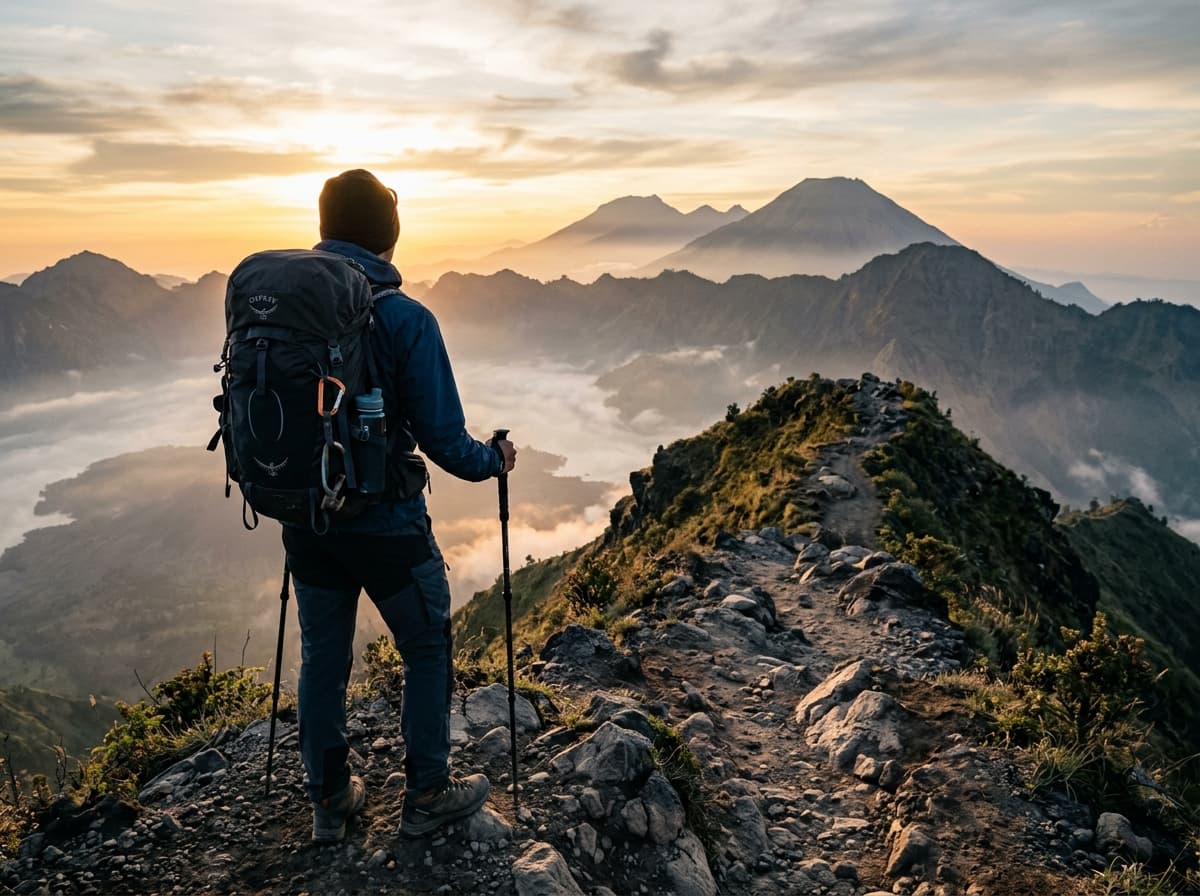 Pendaki menikmati panorama pegunungan bersama PPT Adventure